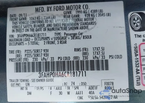 2012 Ford Fusion Se из США, поврежденный, VIN 3FAHP0HA6CR181711